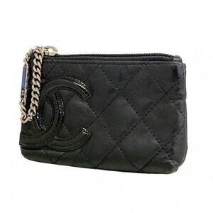 Chanel Coin Case Cambon Lambskin Black Silver